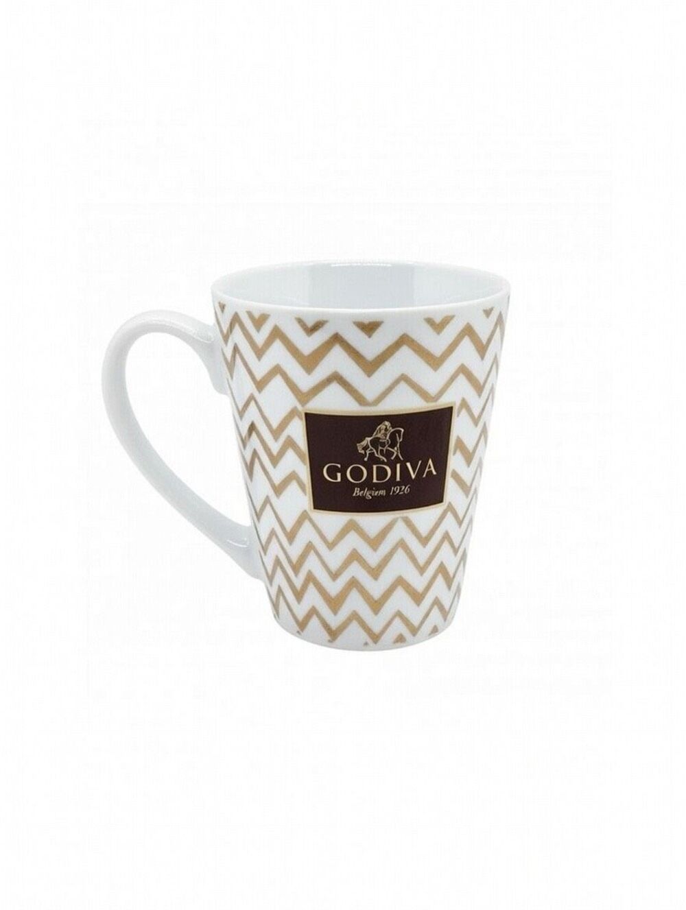 Godiva 2014 Gold and White Chevron Design Coffee/ Hot Chocolate Mug Secret Santa